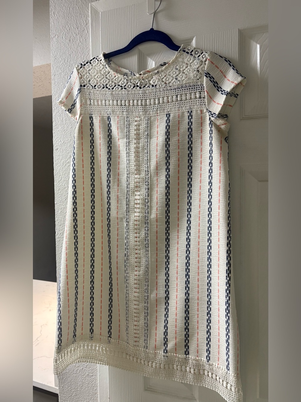 Xhilaration Cream Dress with Navy & Coral Stripes